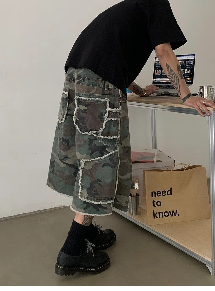 Vintage Loose Wide-Leg Camo Jorts with Relaxed Fit and Streetwear Style for Everyday Comfort