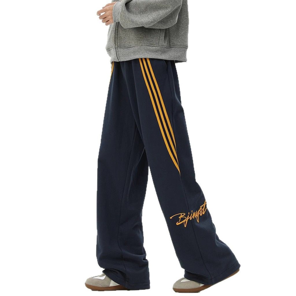 Wide-Leg Casual Sweatpants with Side Stripes and Drawstring Waist for Relaxed Everyday Comfort