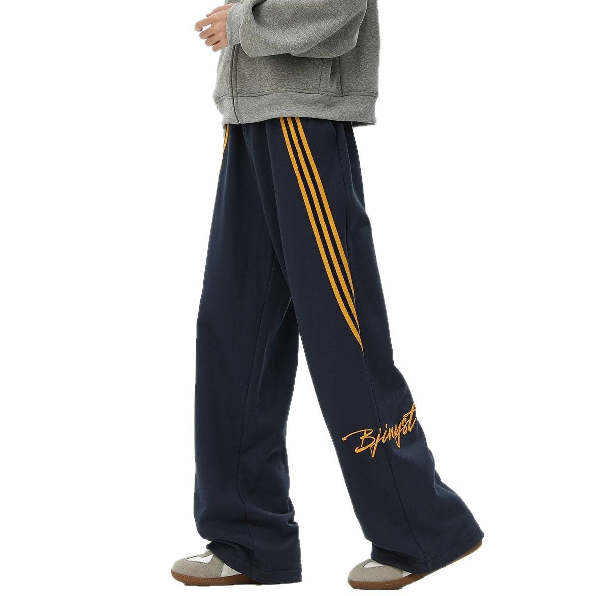 Wide-Leg Casual Sweatpants with Side Stripes and Drawstring Waist for Relaxed Everyday Comfort