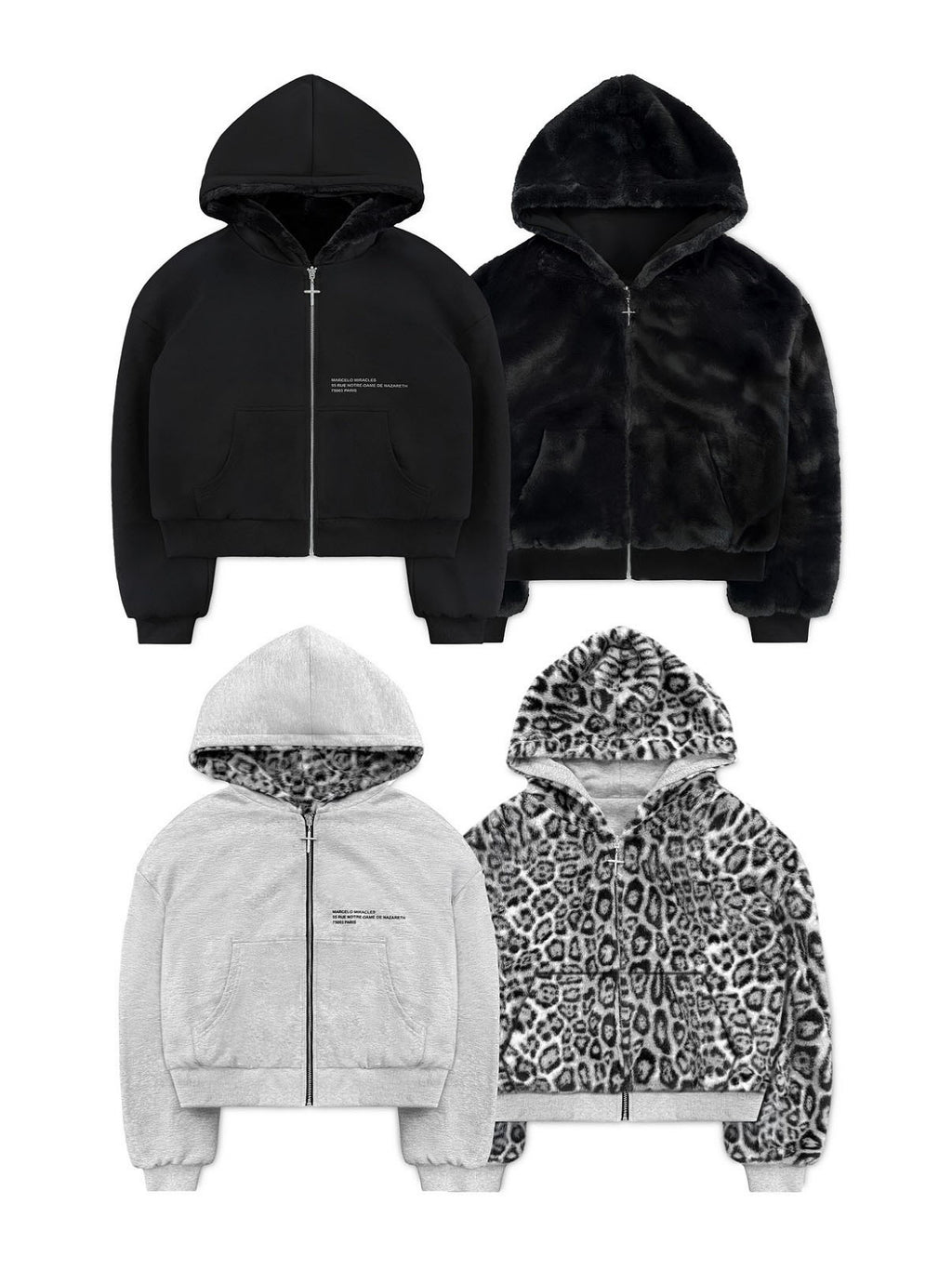 Reversible Zip Up Fleece Hoodie with Leopard Lining