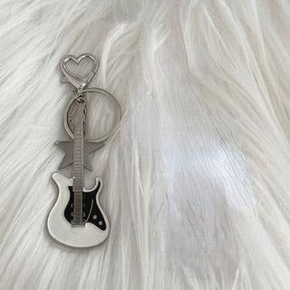 Metal Guitar Keychain with Star Accent in Black or White Y2K Design