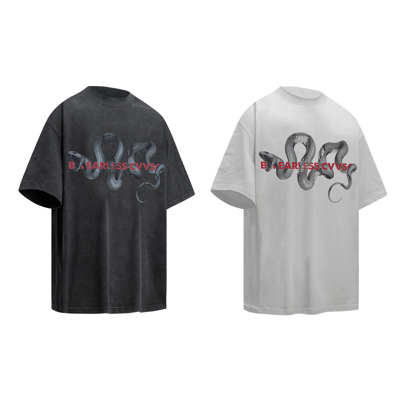 Vintage Python Graphic T-Shirt with Washed Finish and Loose Fit Streetwear-Inspired Design