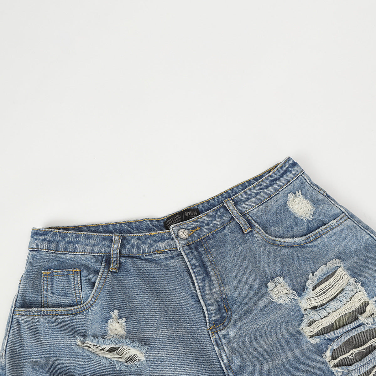Distressed Two-Tone Wide-Leg Jeans with Layered Ripped Detail