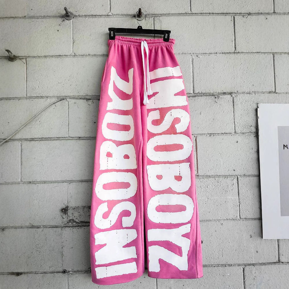 Bold Letter Print Straight-Leg Streetwear Pants