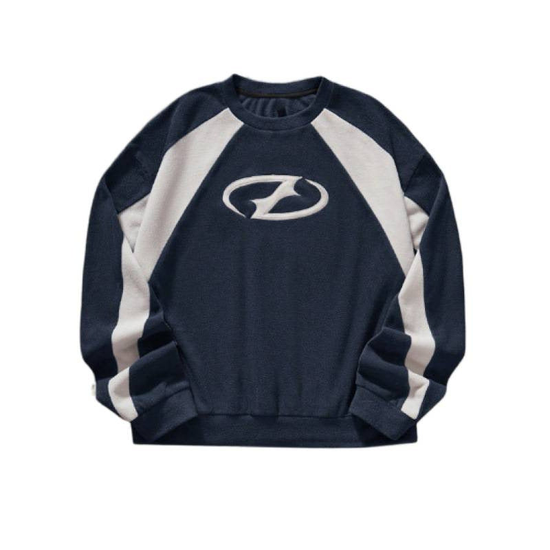 Two Tone Raglan Sleeve Embroidered Graphic Crewneck Sweatshirt