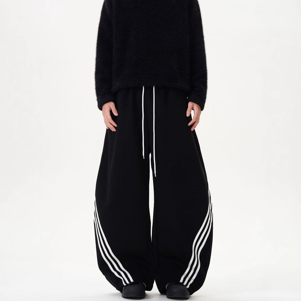Striped Wide-Leg Sweatpants with Color-Block Detail and Adjustable Drawstring Waist
