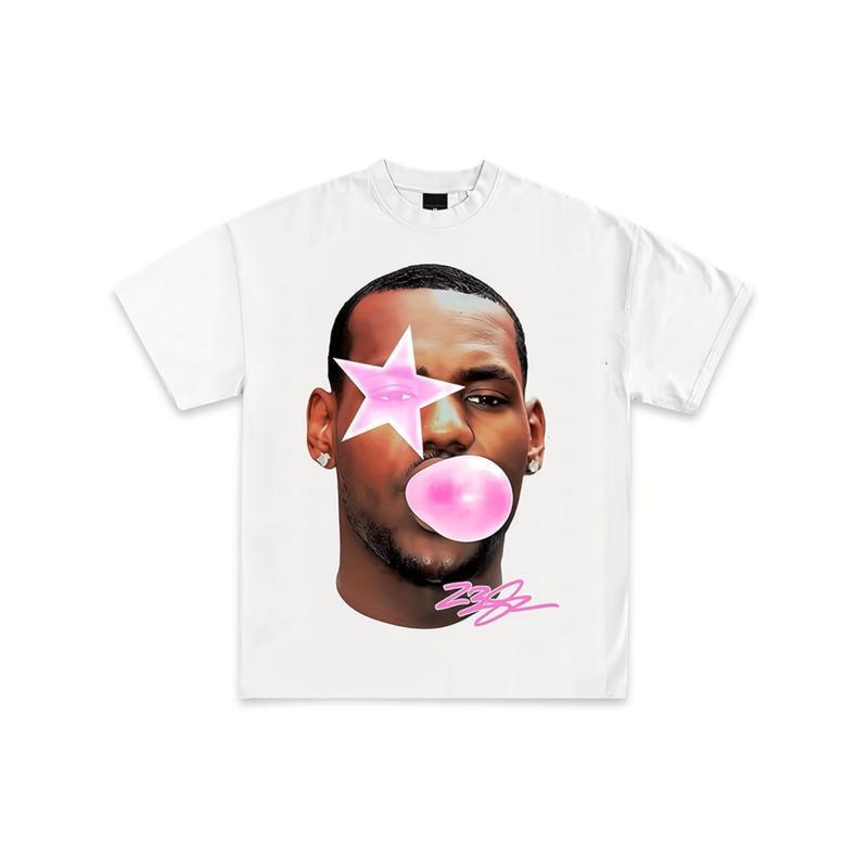 Graphic Cotton T-Shirt with Bubblegum Pop Art Print in White