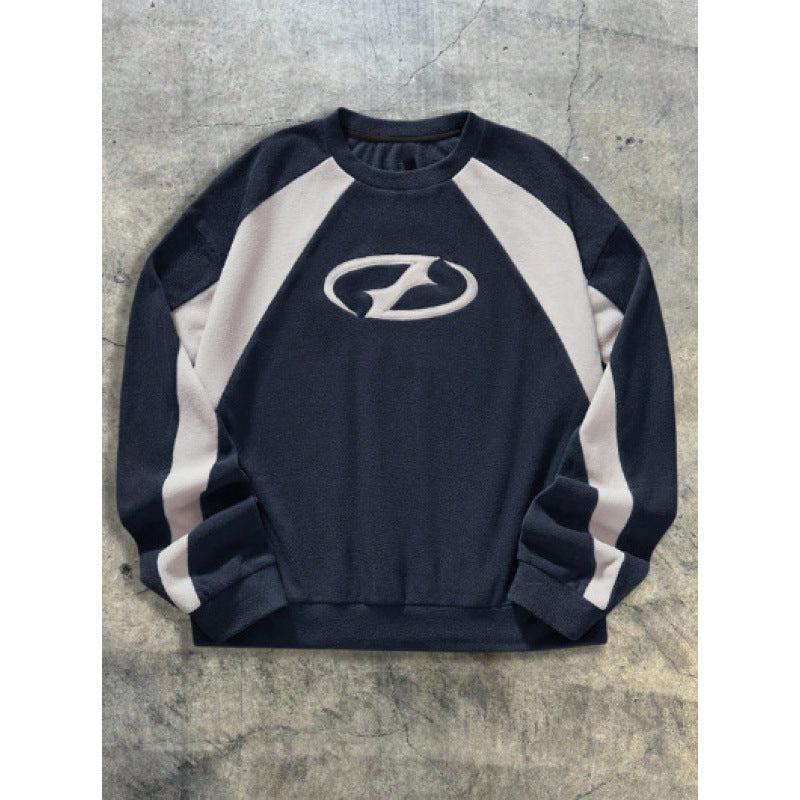 Two Tone Raglan Sleeve Embroidered Graphic Crewneck Sweatshirt