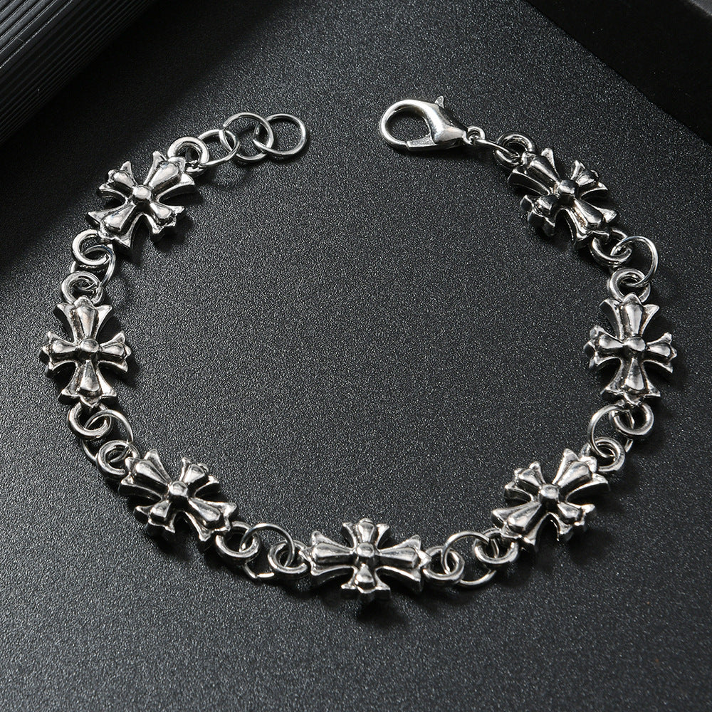 Silver Gothic Cross Chain Bracelet