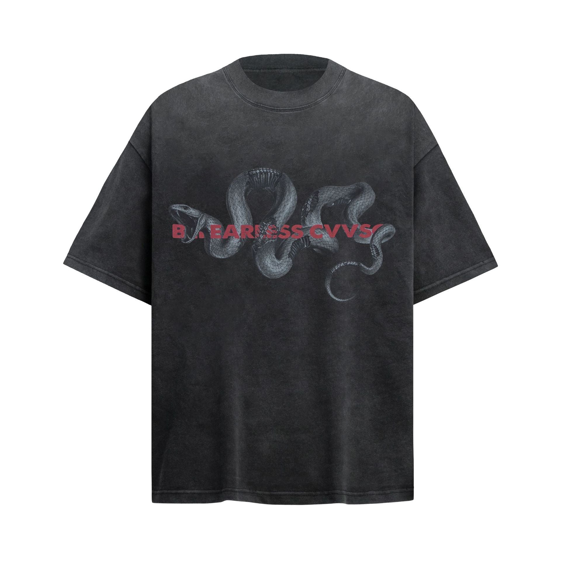 Vintage Python Graphic T-Shirt with Washed Finish and Loose Fit Streetwear-Inspired Design