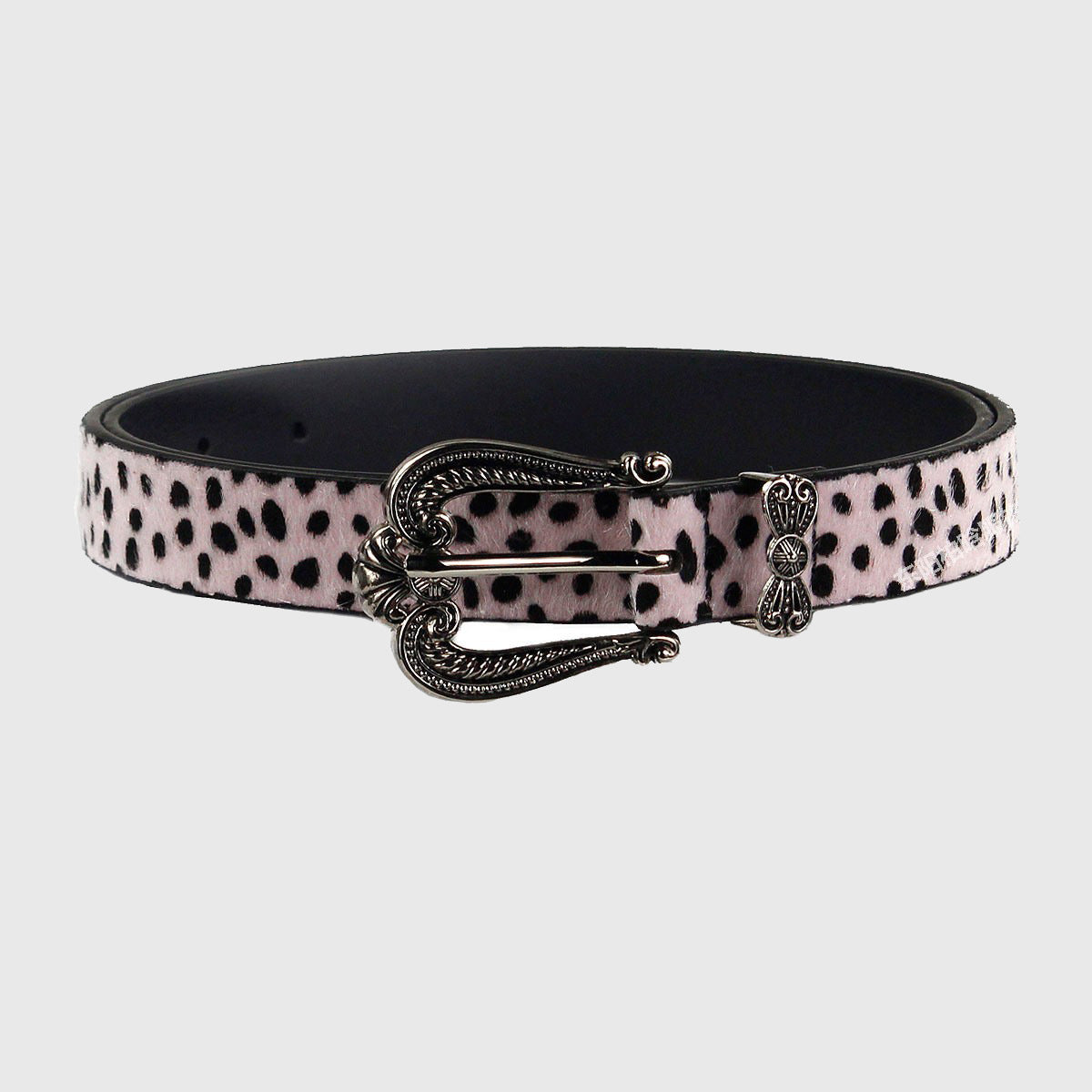 Leopard Print Belt with Vintage Metal Buckle and Heart Detail for Retro Streetwear Outfits