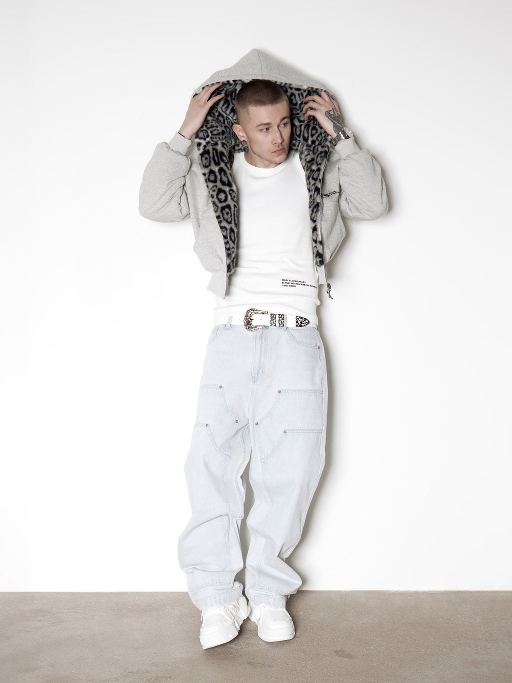 Reversible Zip Up Fleece Hoodie with Leopard Lining