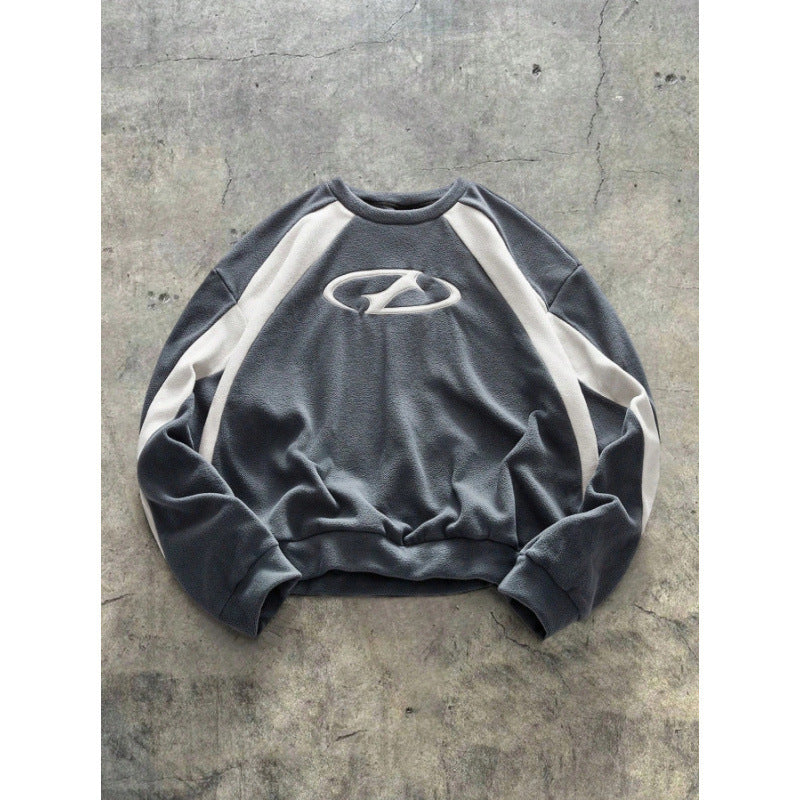 Two Tone Raglan Sleeve Embroidered Graphic Crewneck Sweatshirt