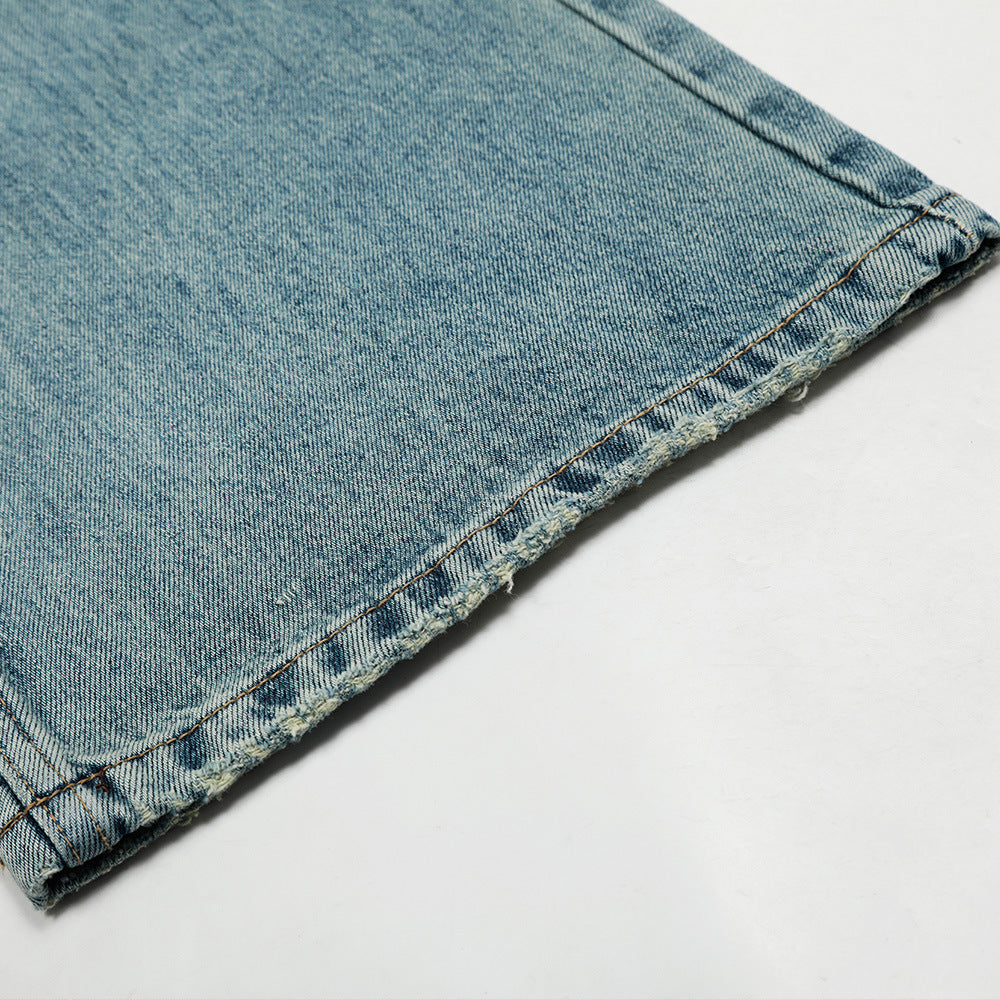 Vintage Washed Flared Denim Jeans with Wide Leg Silhouette and Classic Blue Finish