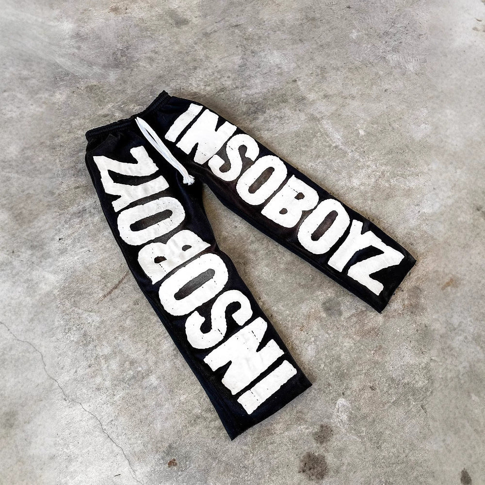 Bold Letter Print Straight-Leg Streetwear Pants
