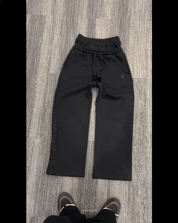 Embroidered Double-Waist Sweatpants with Relaxed Straight-Leg Fit