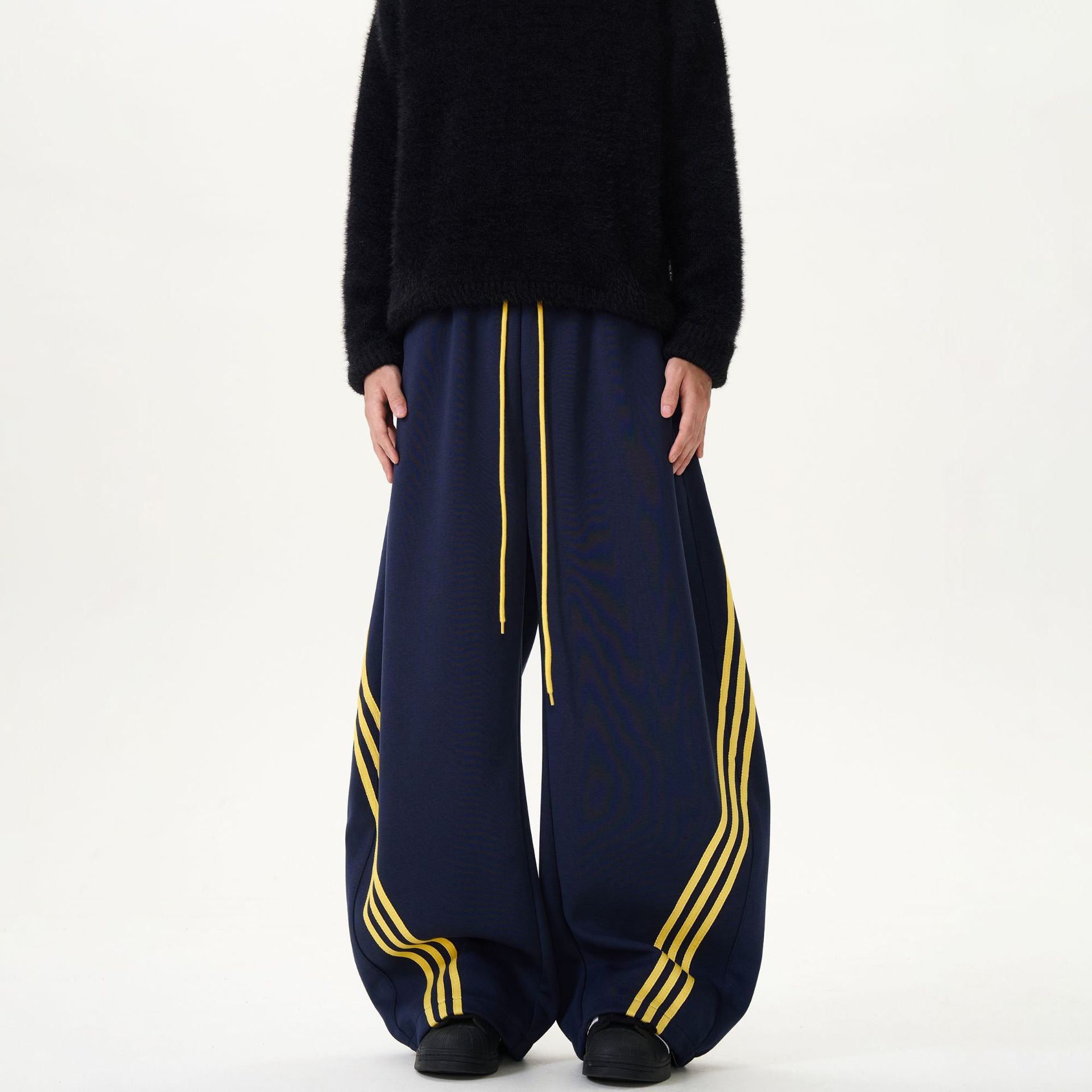Striped Wide-Leg Sweatpants with Color-Block Detail and Adjustable Drawstring Waist