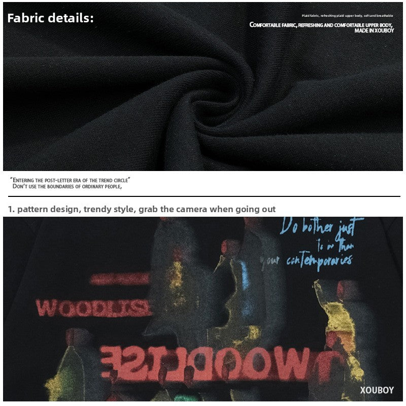 Retro Abstract Print T-Shirt with Artistic Collage Graphic and Soft Cotton Casual Streetwear Fit