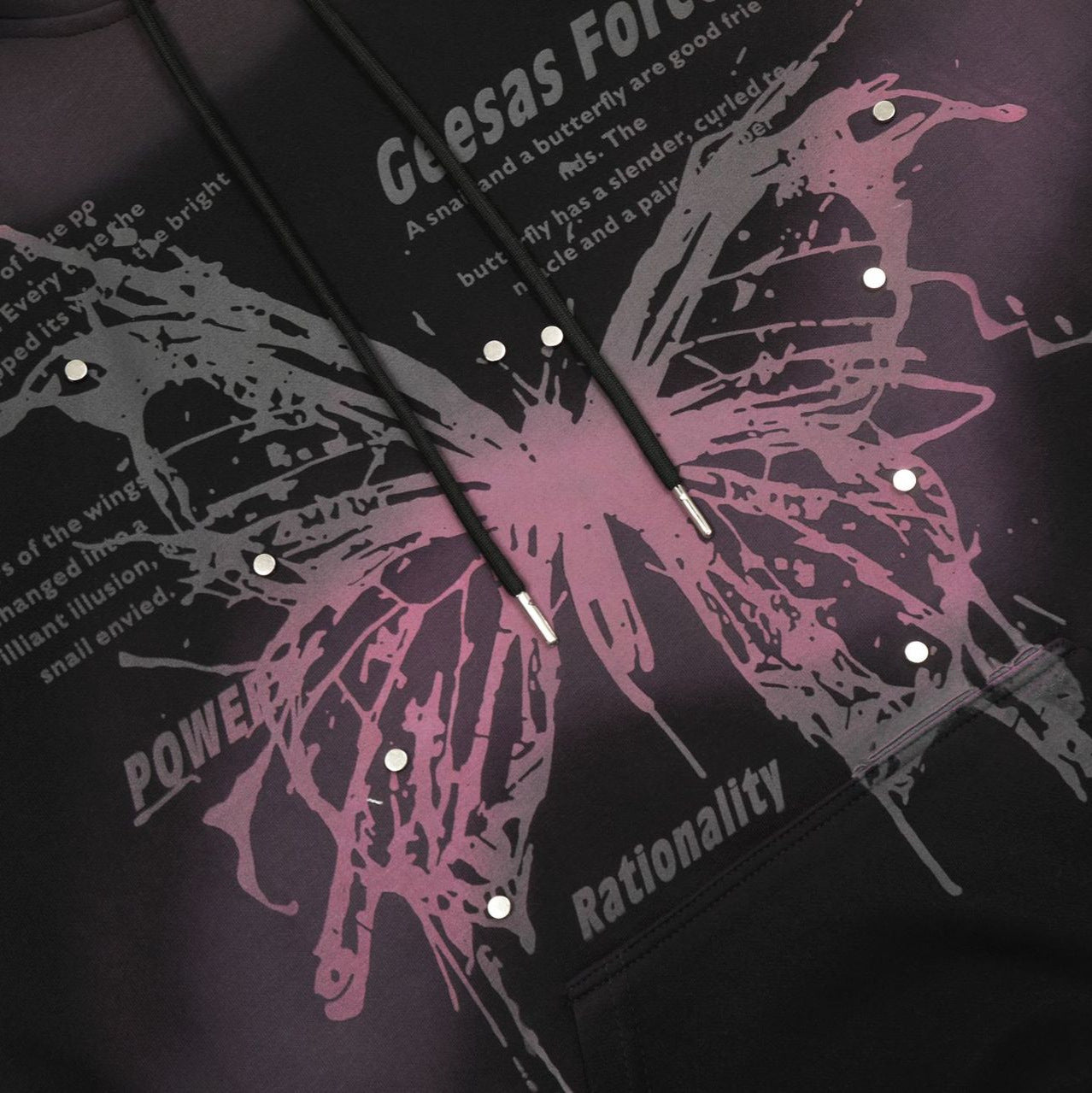 Butterfly Graphic Hooded Sweatshirt with Streetwear Print in Black or Red