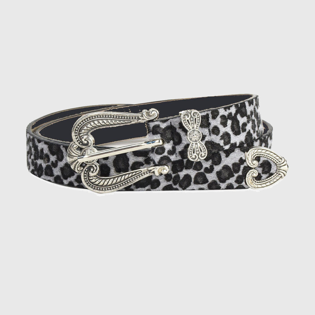 Leopard Print Belt with Vintage Metal Buckle and Heart Detail for Retro Streetwear Outfits