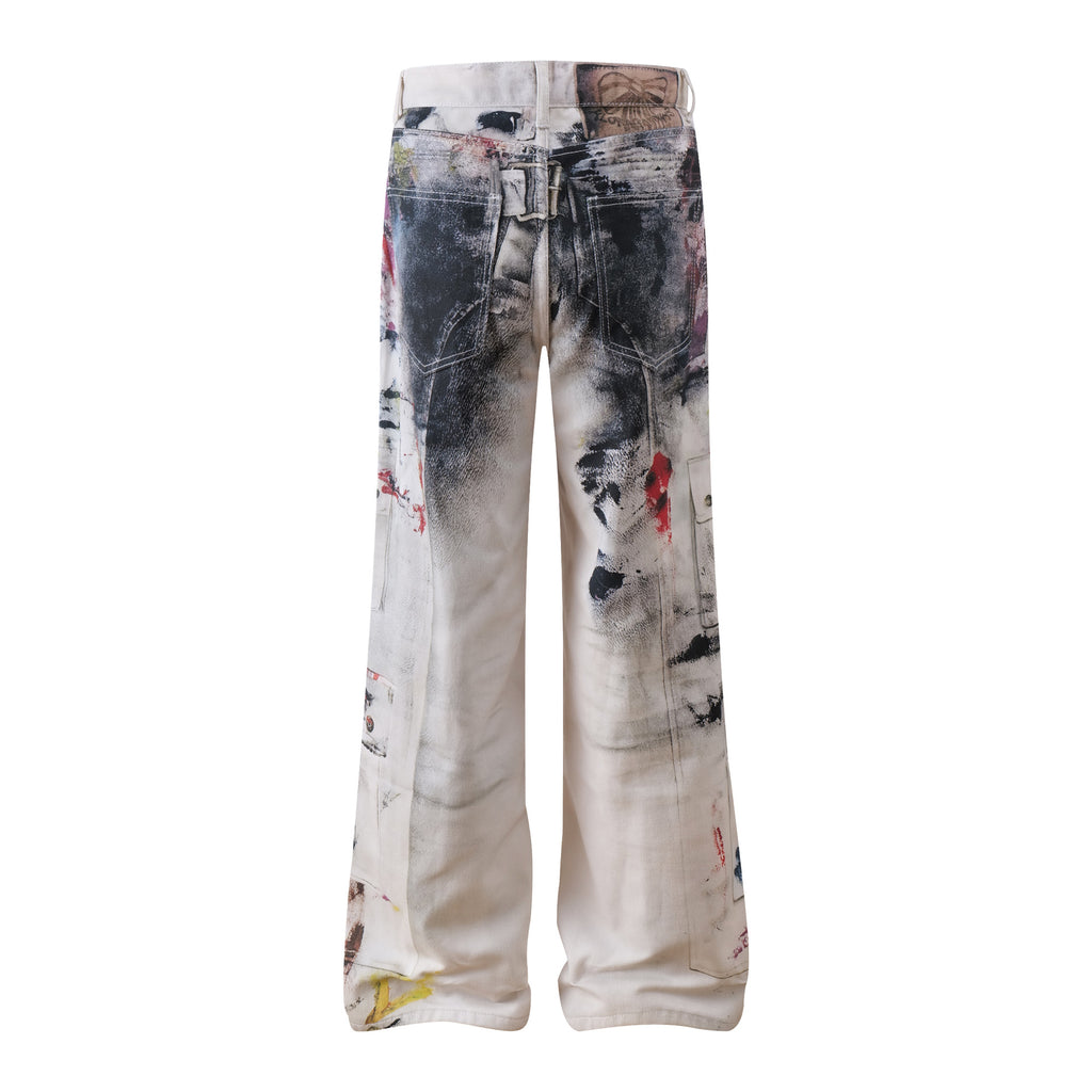 Graffiti Print Wide-Leg Jeans with Paint-Splatter Design