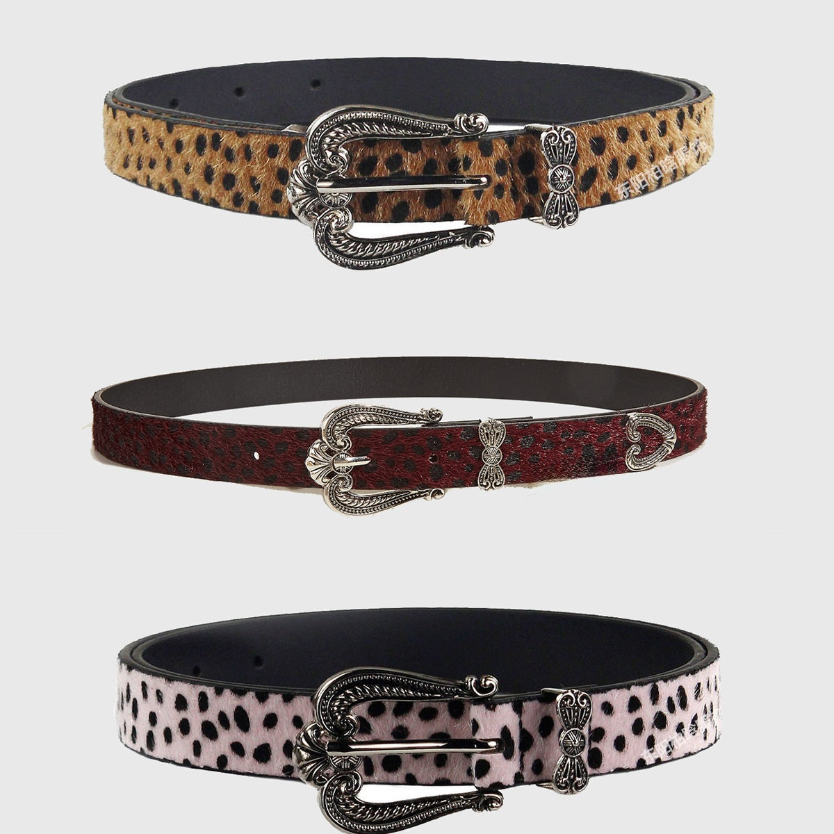 Leopard Print Belt with Vintage Metal Buckle and Heart Detail for Retro Streetwear Outfits