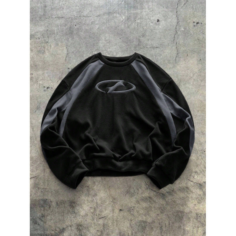 Two Tone Raglan Sleeve Embroidered Graphic Crewneck Sweatshirt