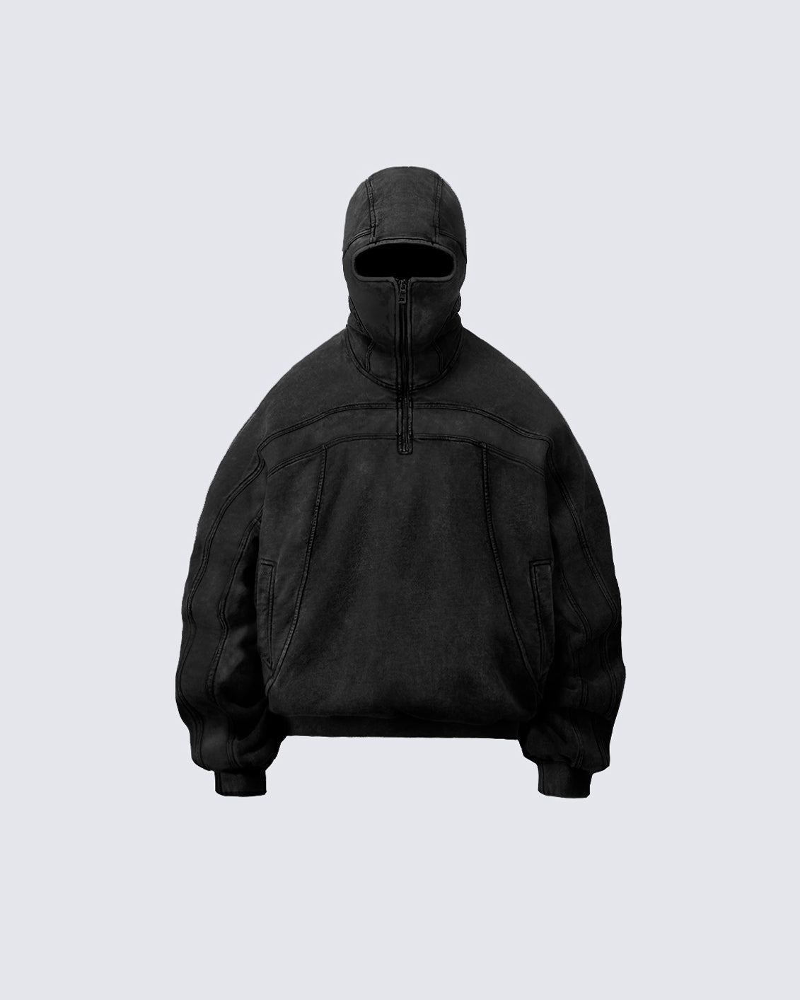 High-Neck Zip Pullover Jacket with Washed Texture and Oversized Streetwear Silhouette