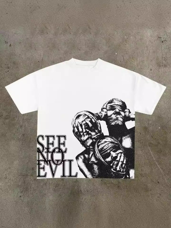 Graphic Streetwear T-Shirt with ?See No Evil? Print in Black and White