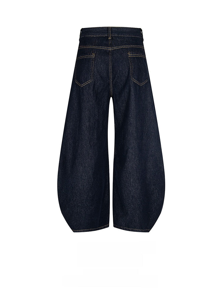Retro Wide-Leg Denim Pants with Multi-Pocket Patch Details and Playful Streetwear Design