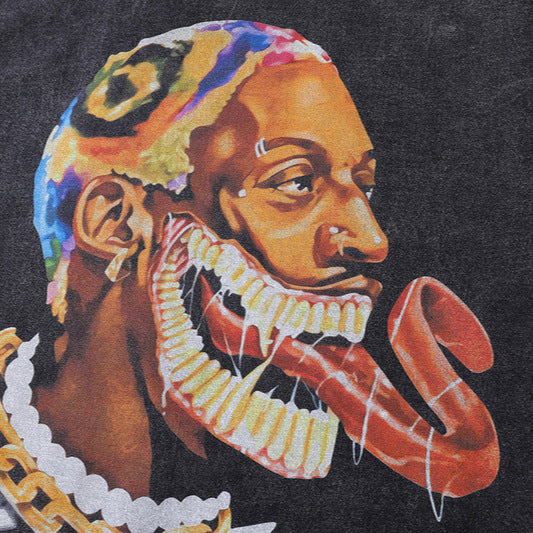 Vintage Washed Graphic Tee with Color Portrait Design