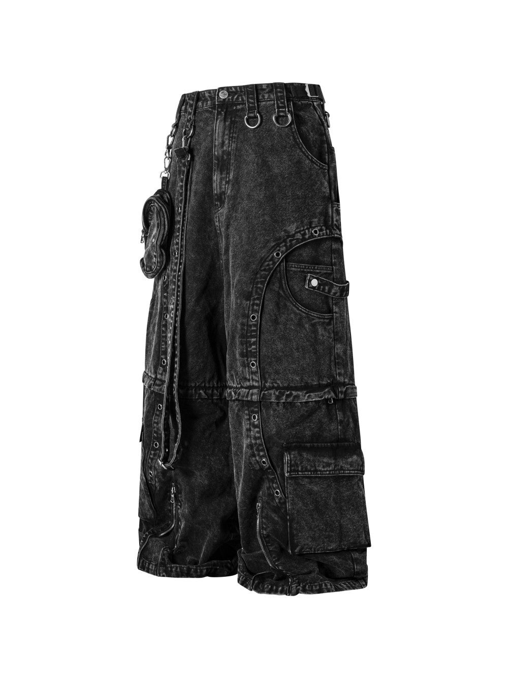 Heavyweight Cargo Denim Jeans with Detachable Legs, Wide Leg Fit, and High Streetwear Style