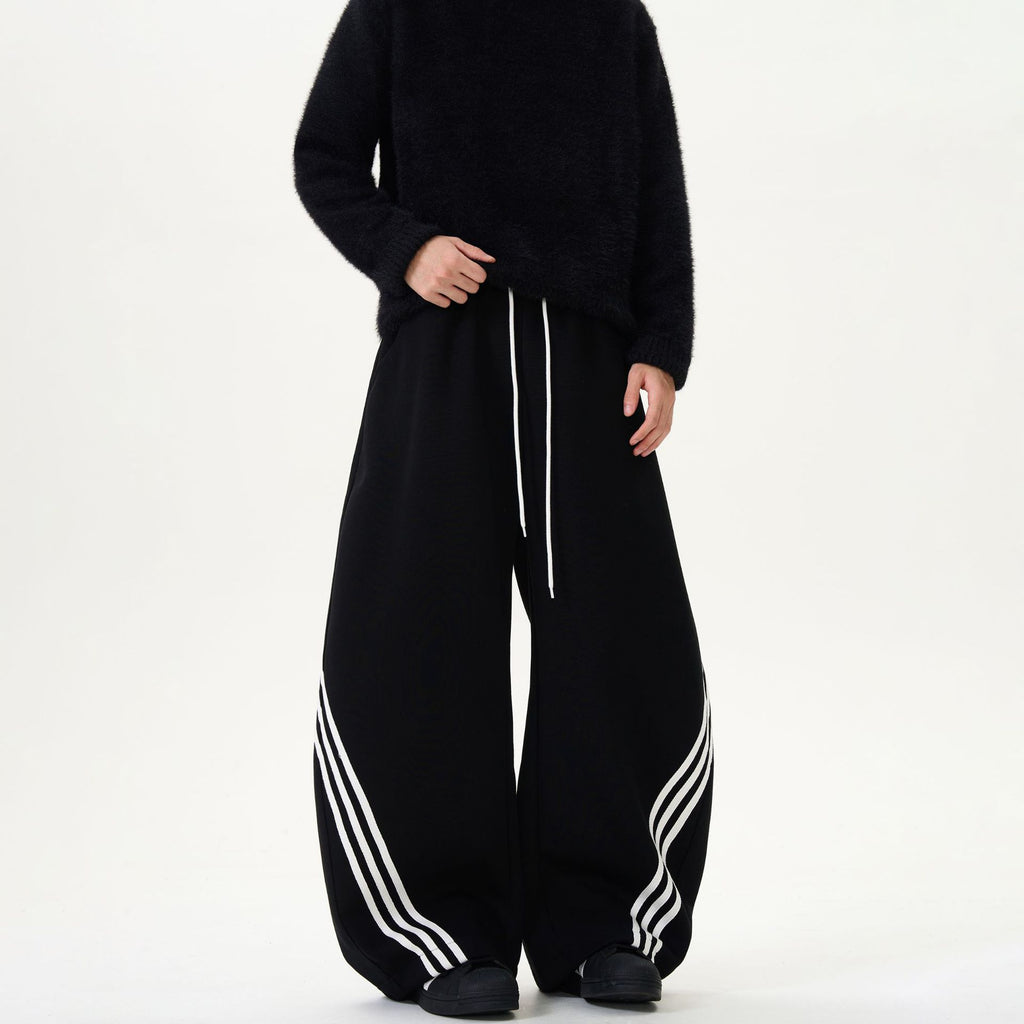 Striped Wide-Leg Sweatpants with Color-Block Detail and Adjustable Drawstring Waist