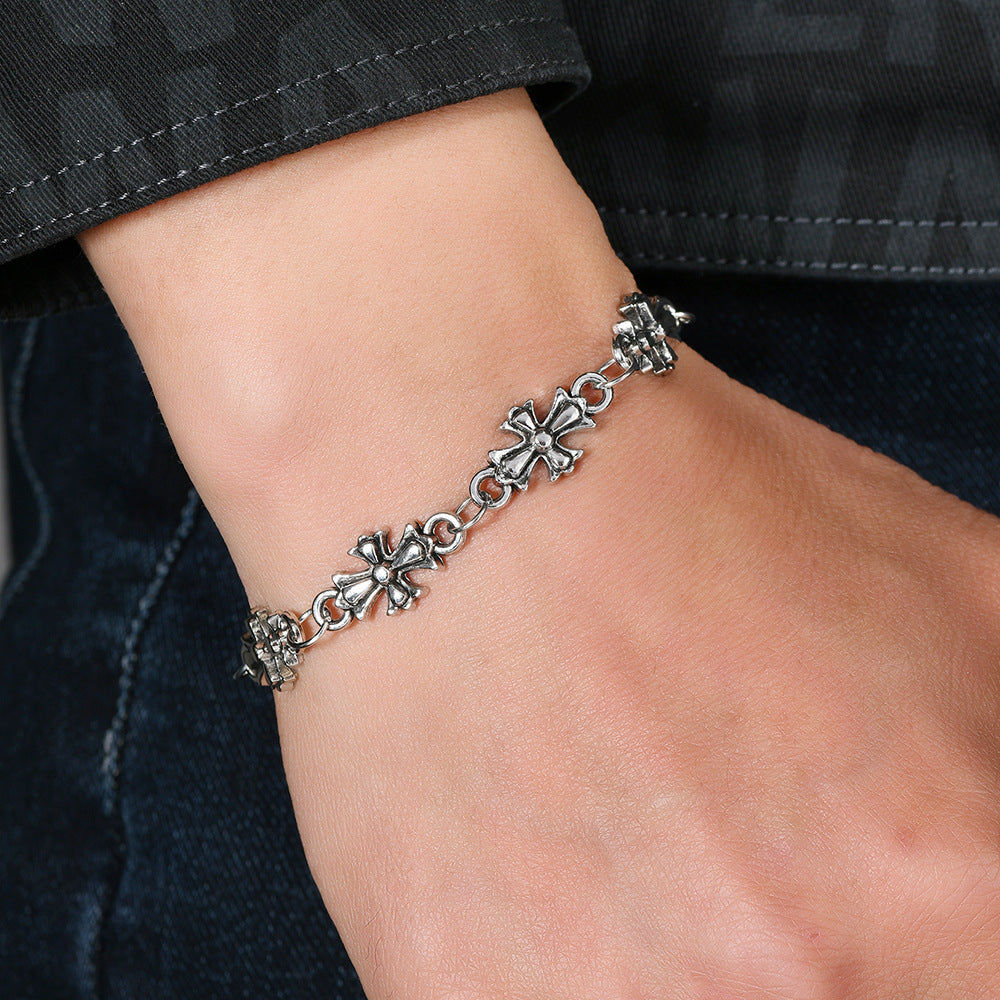 Silver Gothic Cross Chain Bracelet