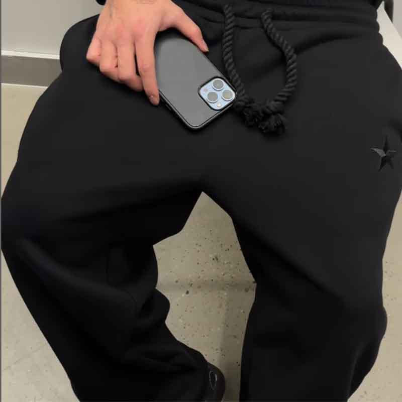 Embroidered Double-Waist Sweatpants with Relaxed Straight-Leg Fit