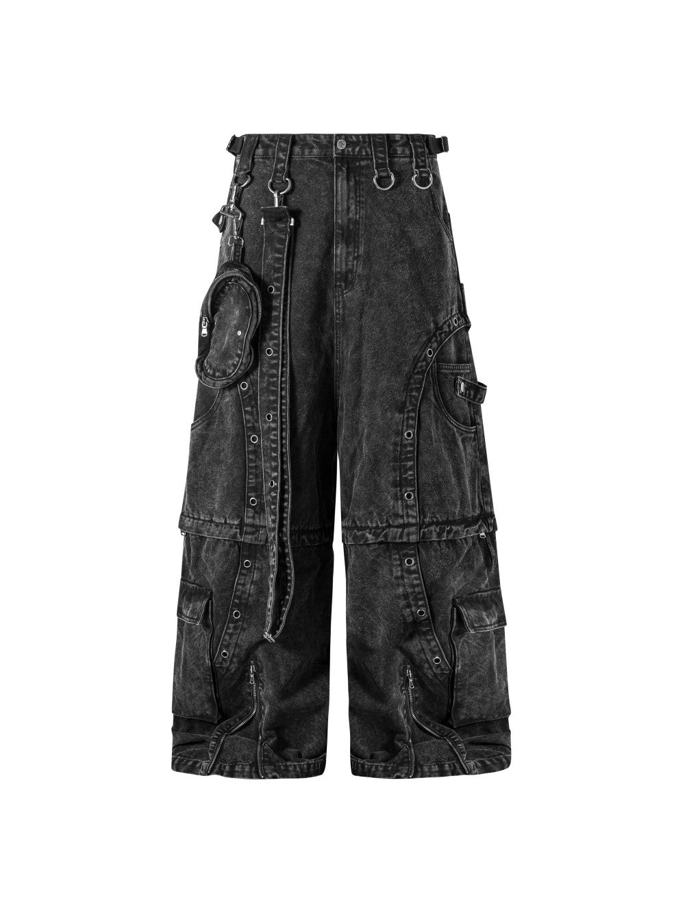 Heavyweight Cargo Denim Jeans with Detachable Legs, Wide Leg Fit, and High Streetwear Style