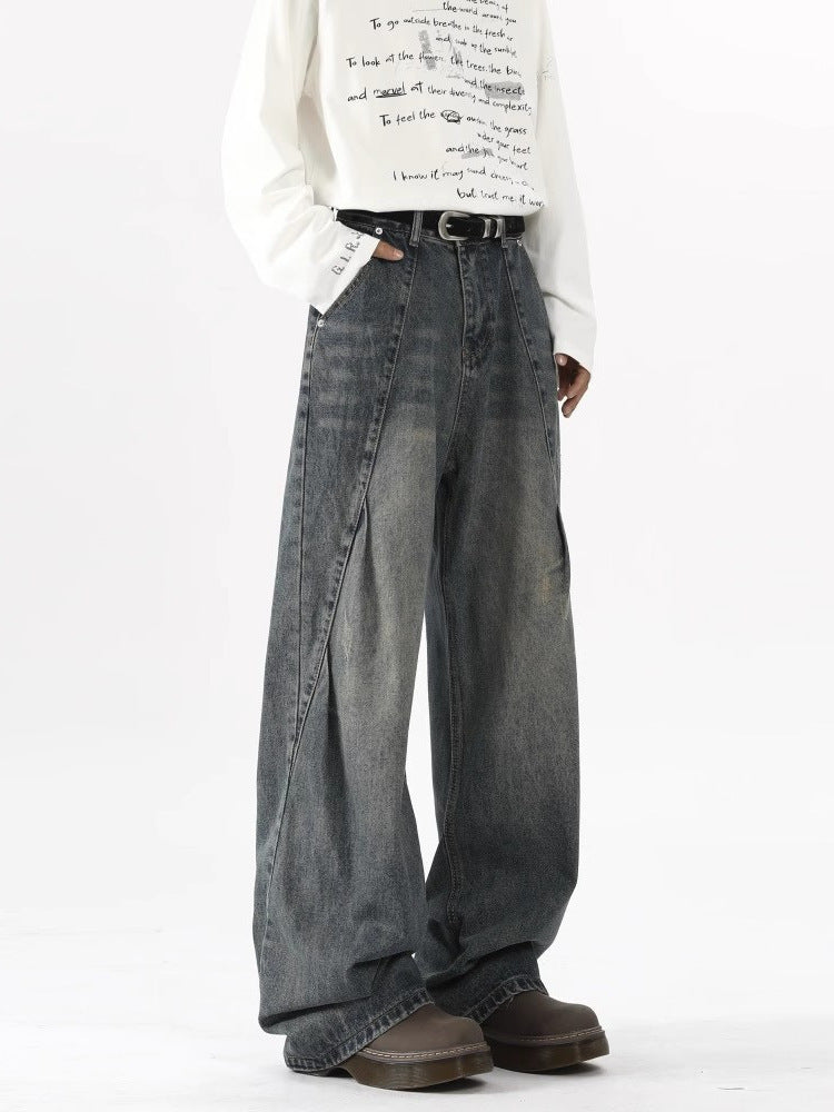 Curved Seam Wide-Leg Denim Jeans Baggy