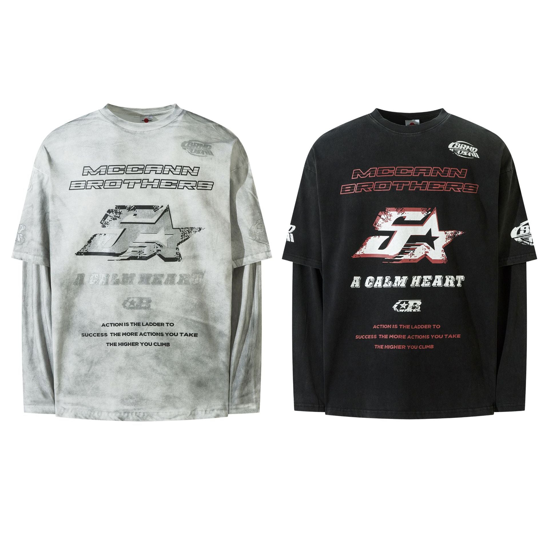 Washed Long-Sleeve Graphic Tee with Faded Texture
