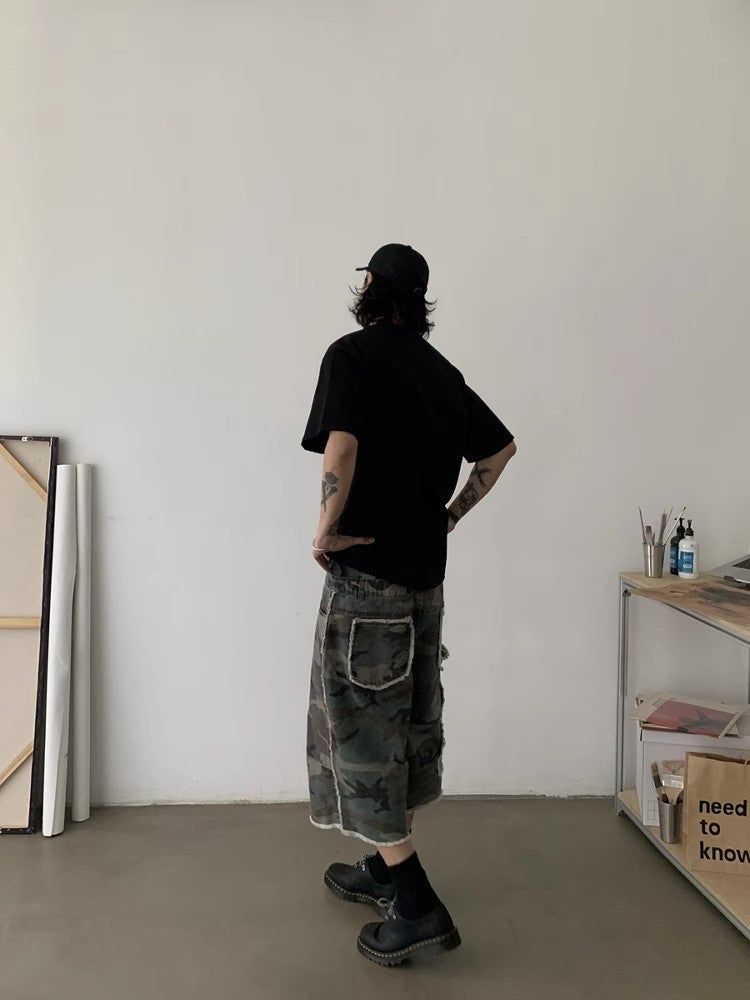 Vintage Loose Wide-Leg Camo Jorts with Relaxed Fit and Streetwear Style for Everyday Comfort