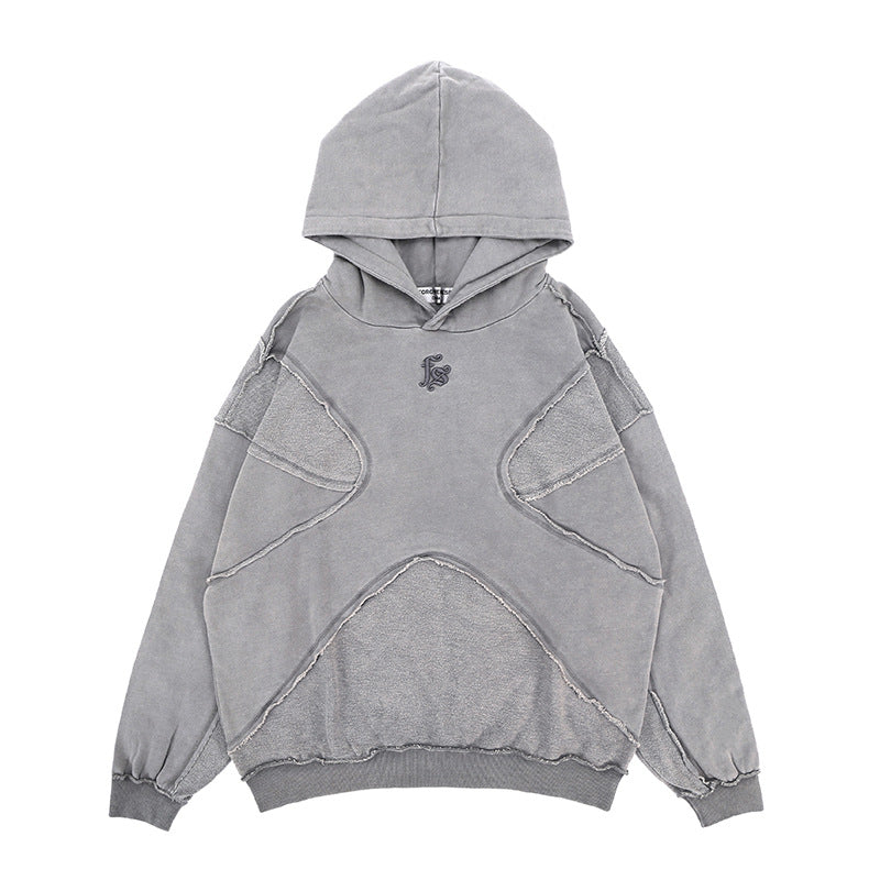 Textured High-Street Hoodie with Raw Seam Detailing in Gray or Black