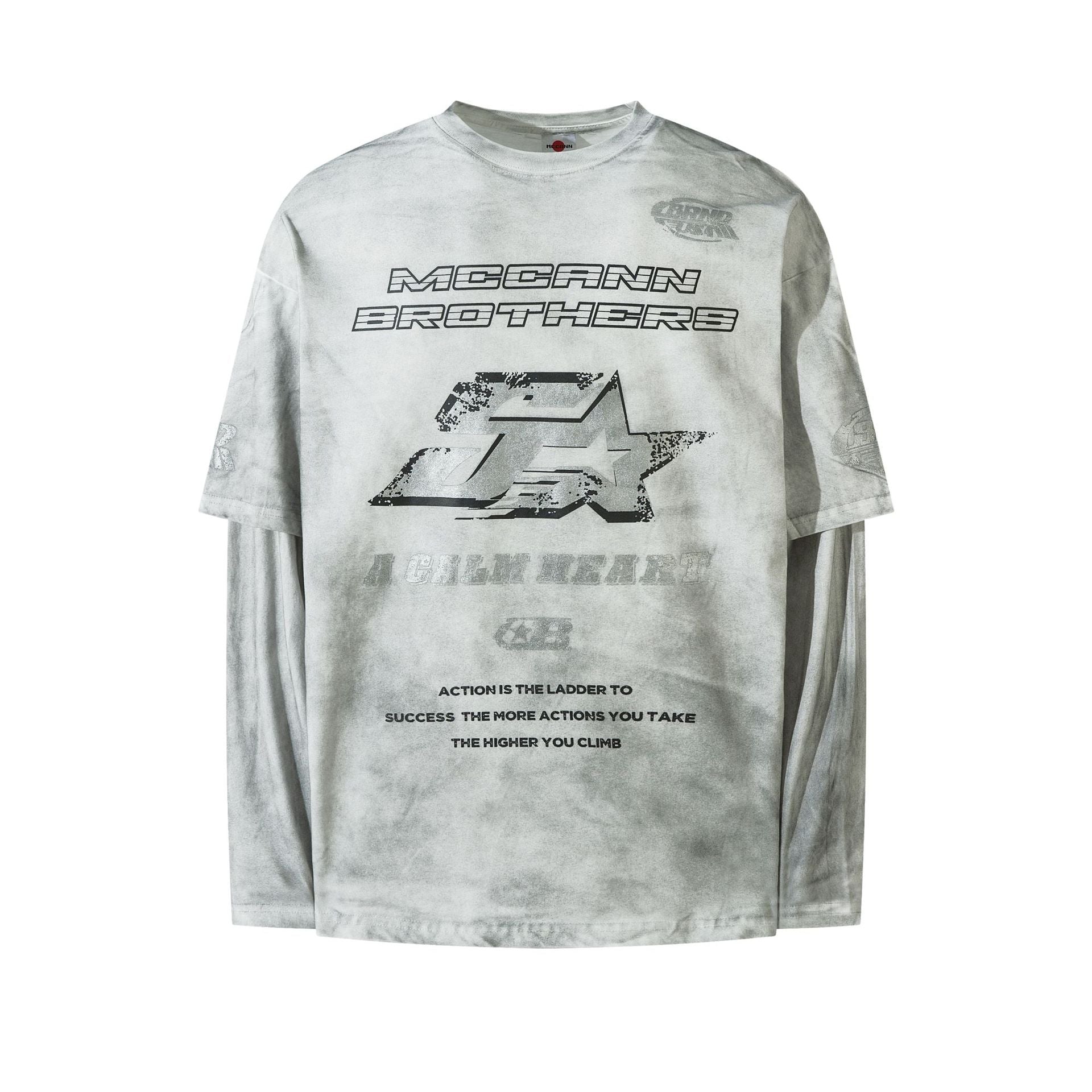 Washed Long-Sleeve Graphic Tee with Faded Texture