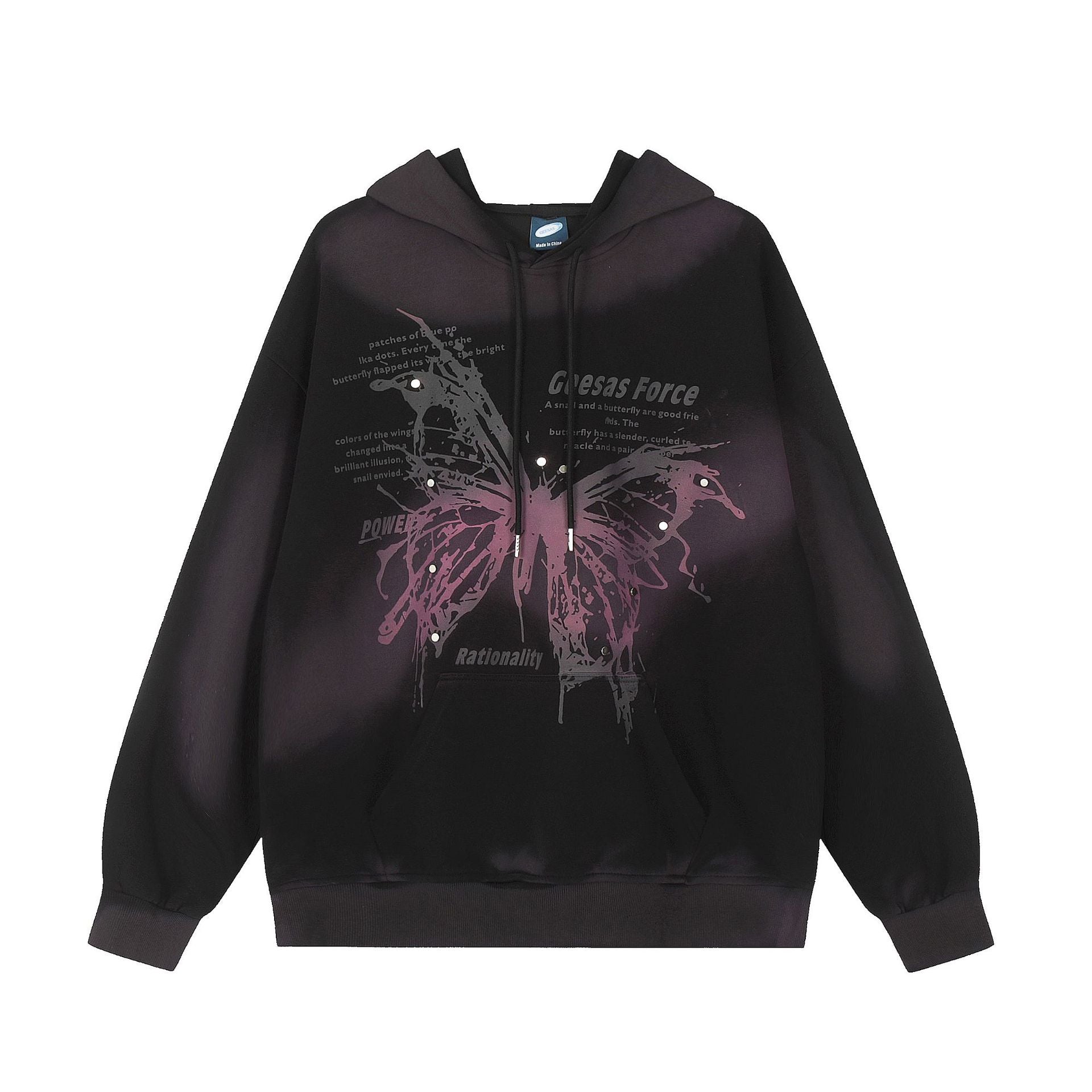 Butterfly Graphic Hooded Sweatshirt with Streetwear Print in Black or Red