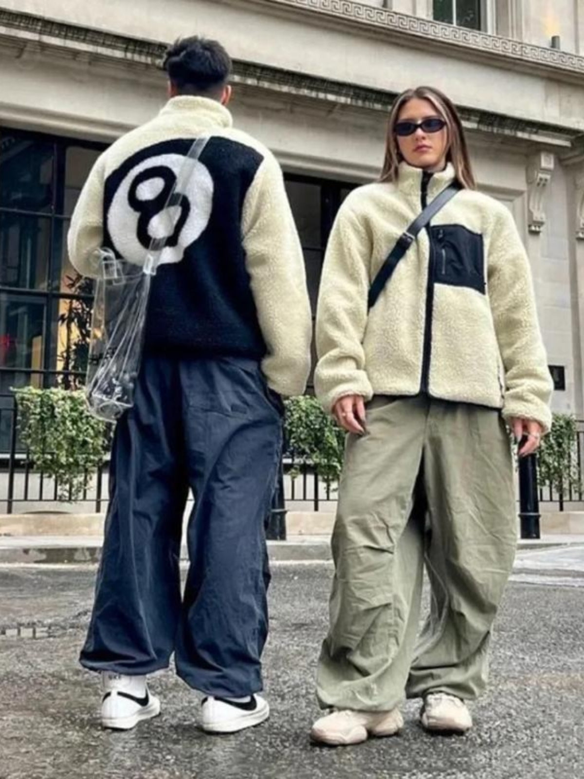 Vintage Sherpa Fleece Jacket with Bold Back Graphic and Cozy Textured Design