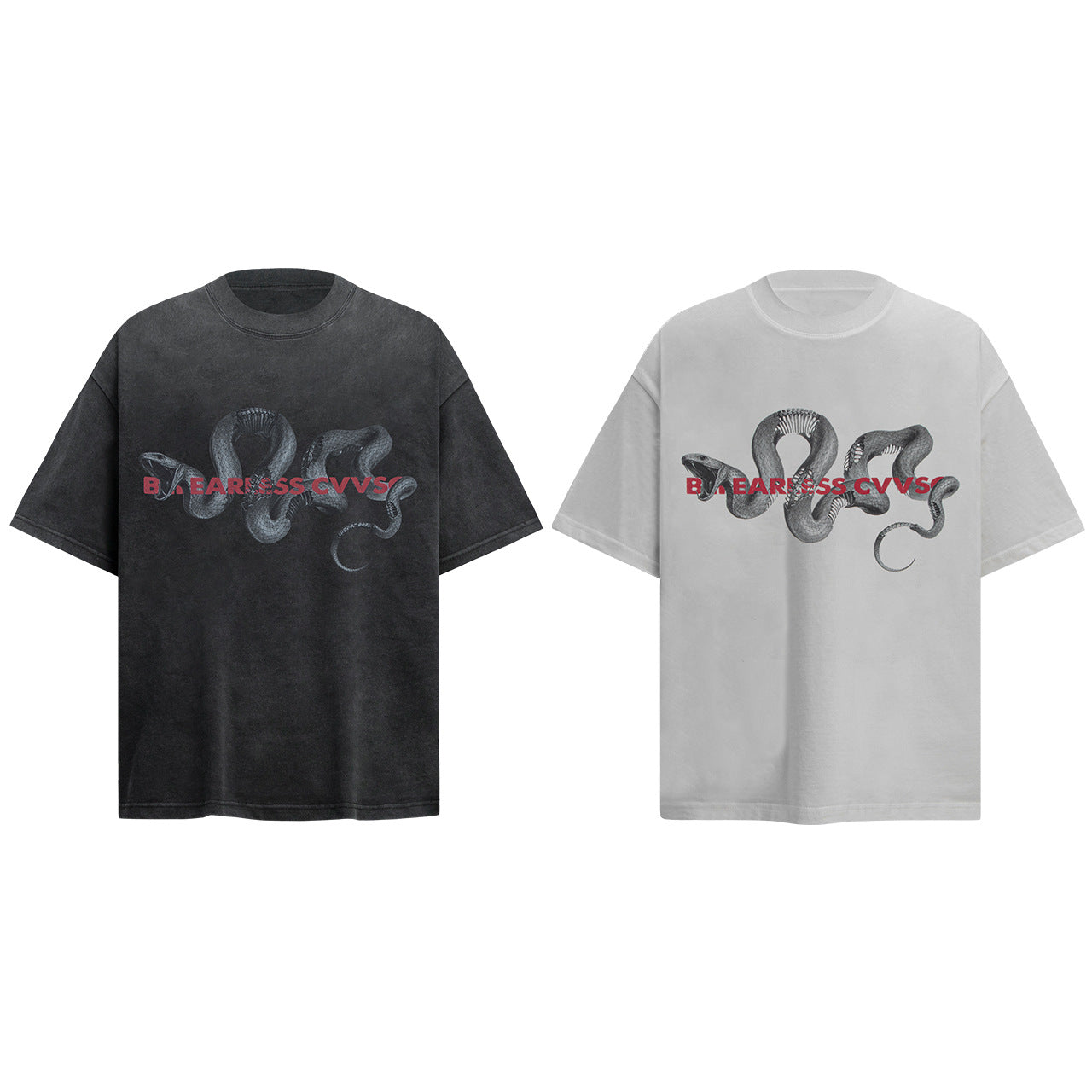 Vintage Python Graphic T-Shirt with Washed Finish and Loose Fit Streetwear-Inspired Design