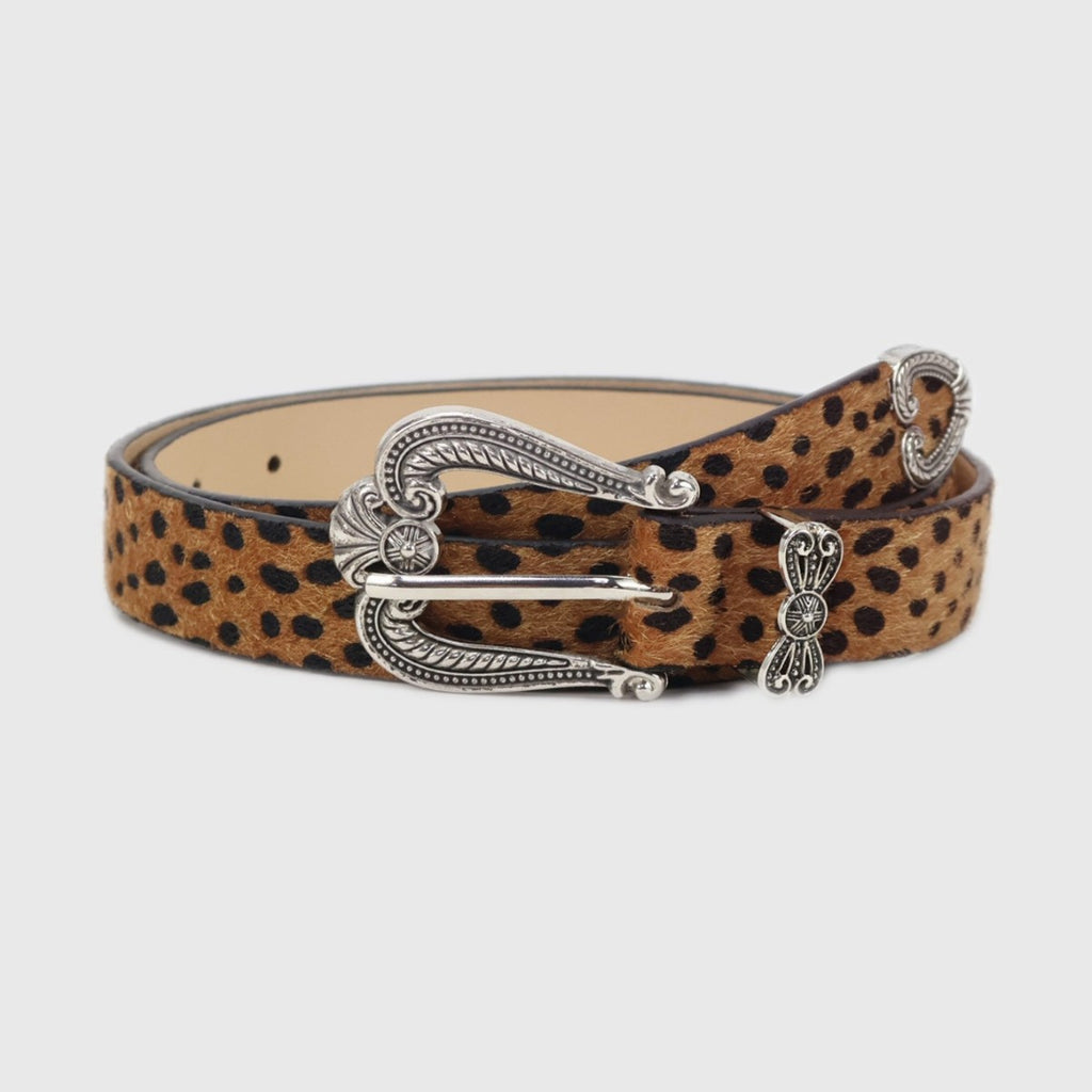 Leopard Print Belt with Vintage Metal Buckle and Heart Detail for Retro Streetwear Outfits