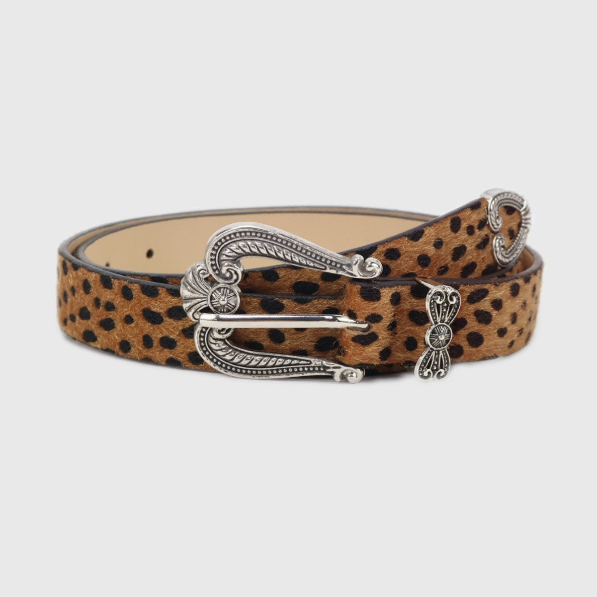 Leopard Print Belt with Vintage Metal Buckle and Heart Detail for Retro Streetwear Outfits