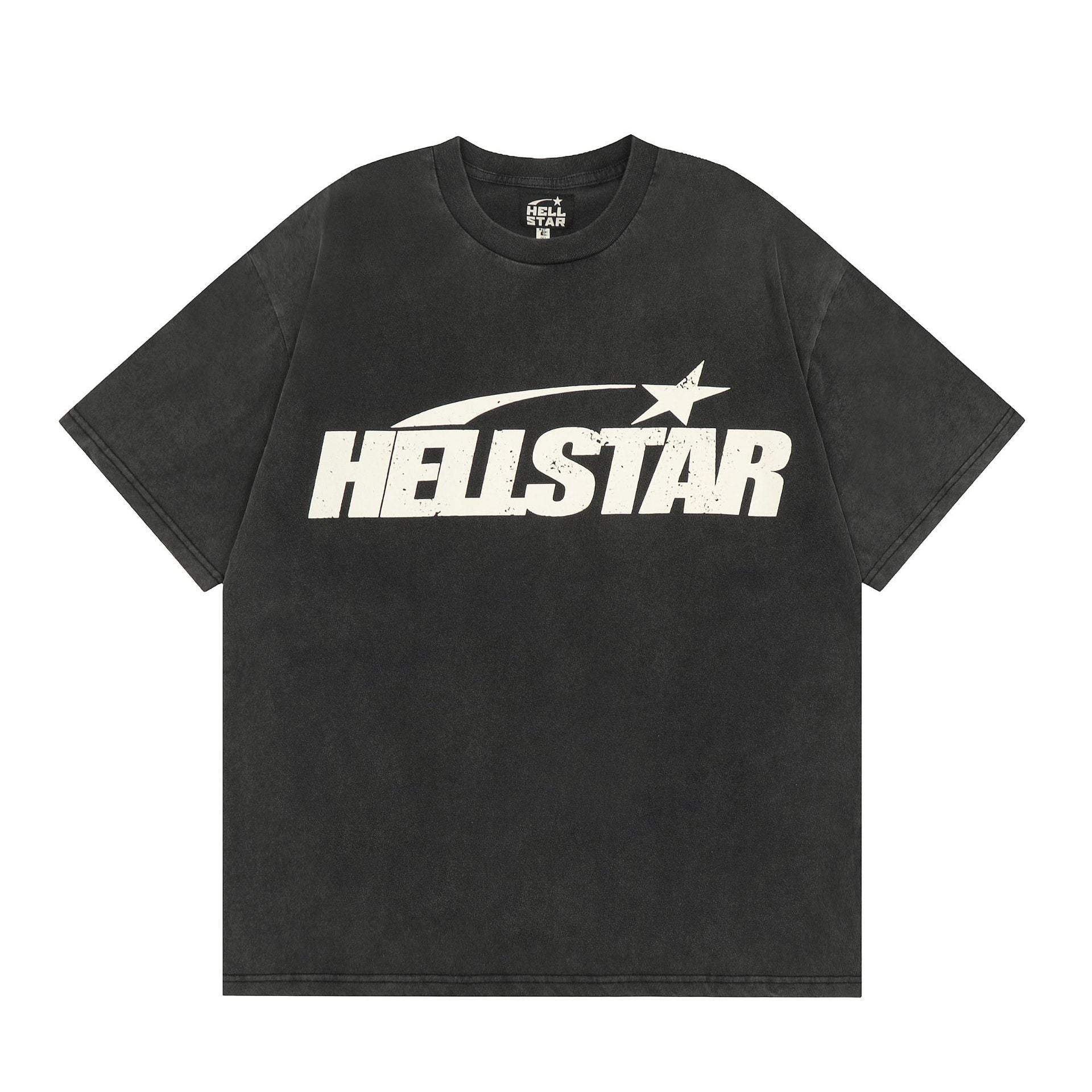 Vintage Washed Graphic T-Shirt with Retro Moon and Star Print in Black